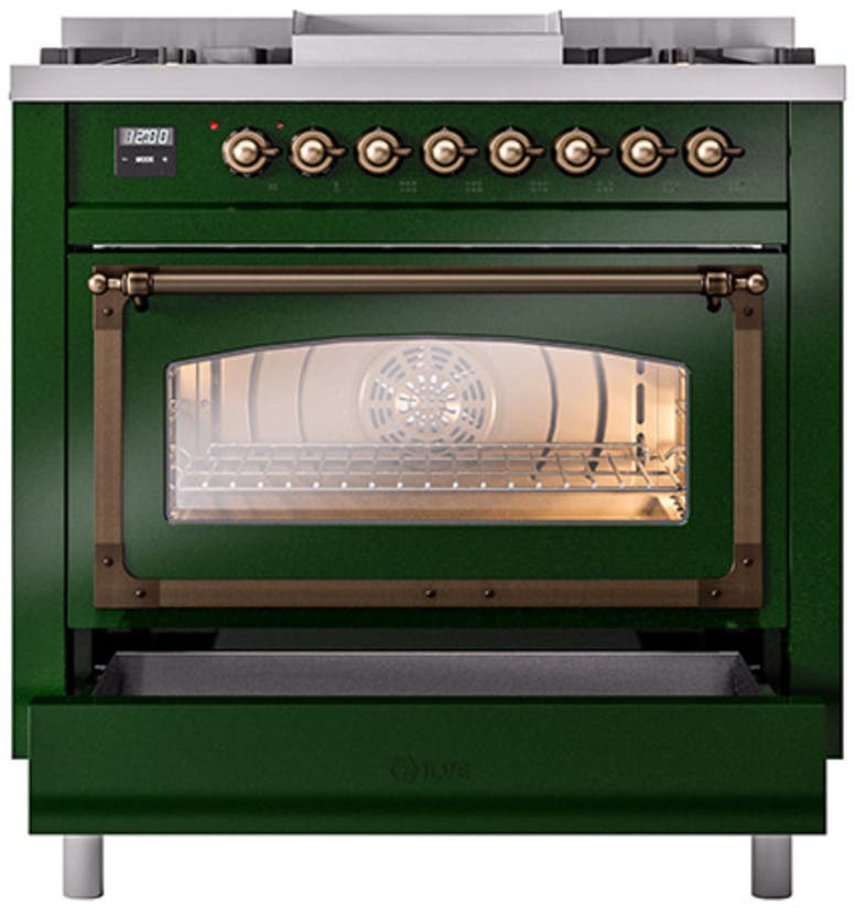 Ilve UN36FNMPEGBLP Emerald Green With Bronze Knobs, Liquid Propane