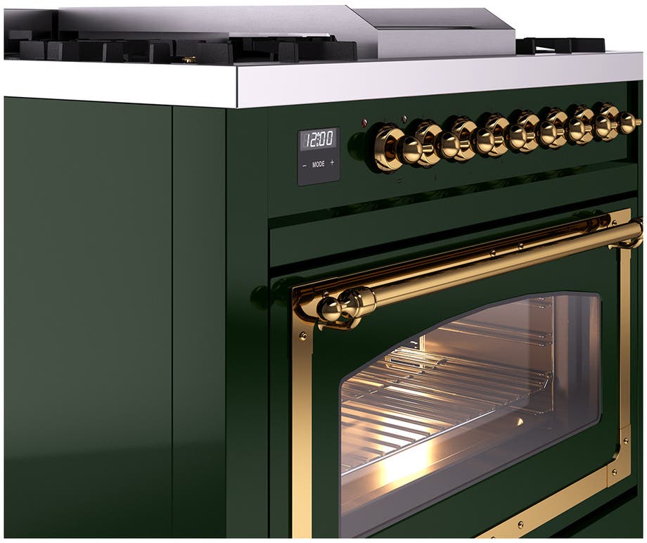 Ilve UN36FNMPEGG Emerald Green With Brass Knobs, Natural Gas