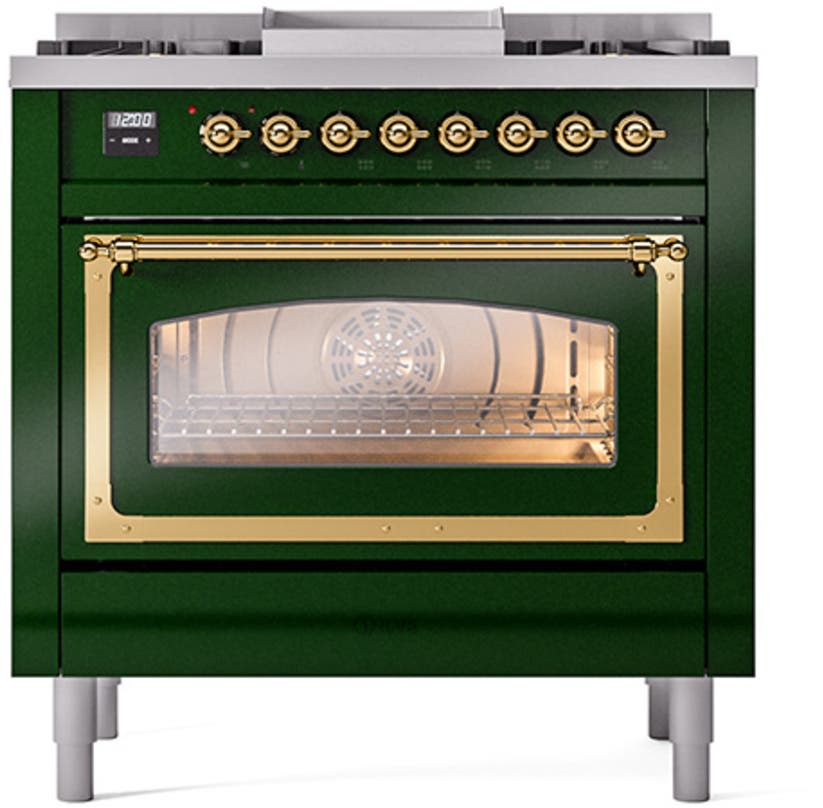 Ilve UN36FNMPEGGLP Emerald Green With Brass Knobs, Liquid Propane
