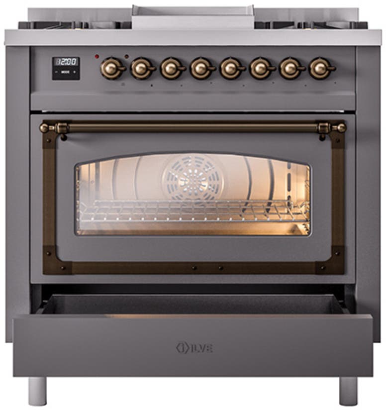 Ilve UN36FNMPMGB Graphite Matte With Bronze Knobs, Natural Gas