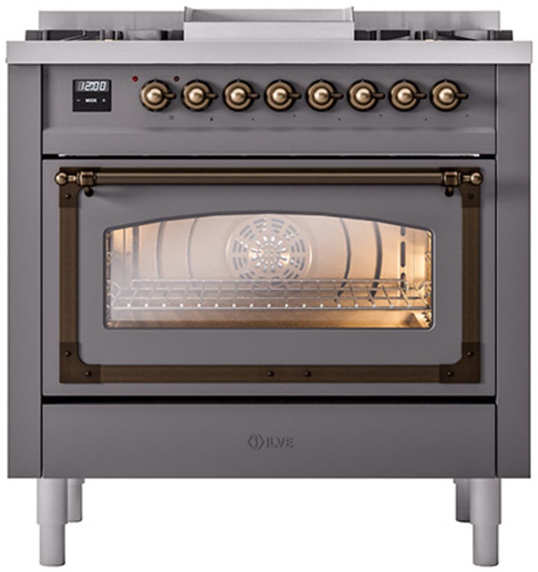 Ilve UN36FNMPMGBLP Graphite Matte With Bronze Knobs, Liquid Propane