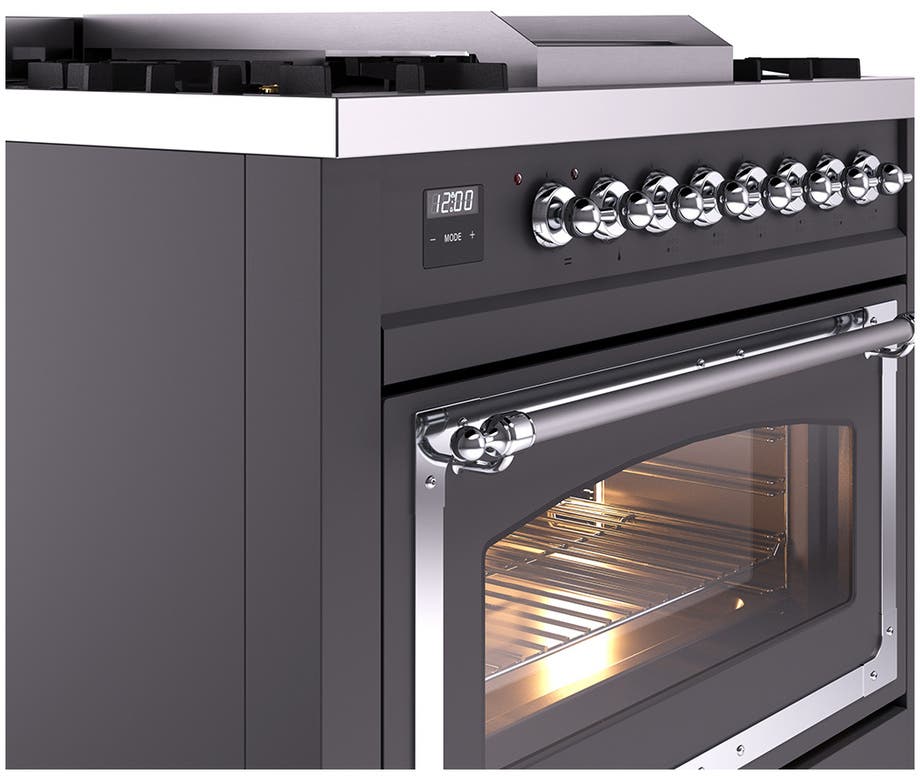 Ilve UN36FNMPMGCLP Graphite Matte With Chrome Knobs, Liquid Propane