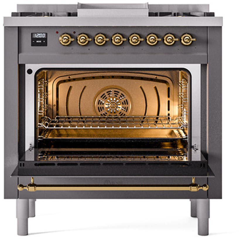 Ilve UN36FNMPMGG Graphite Matte With Brass Knobs, Natural Gas