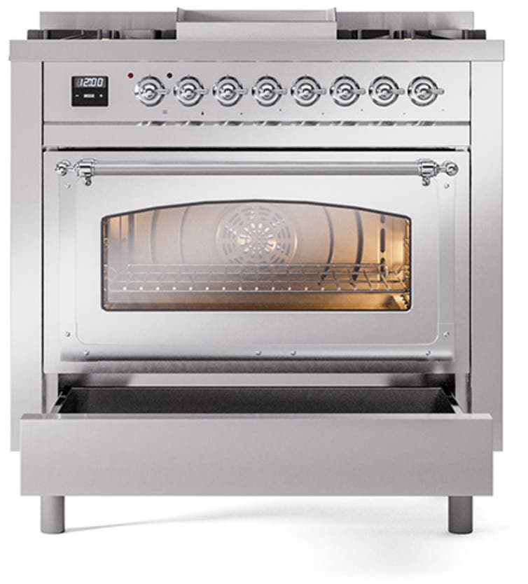 Ilve UN36FNMPSSCLP Stainless Steel With Chrome Knobs, Liquid Propane