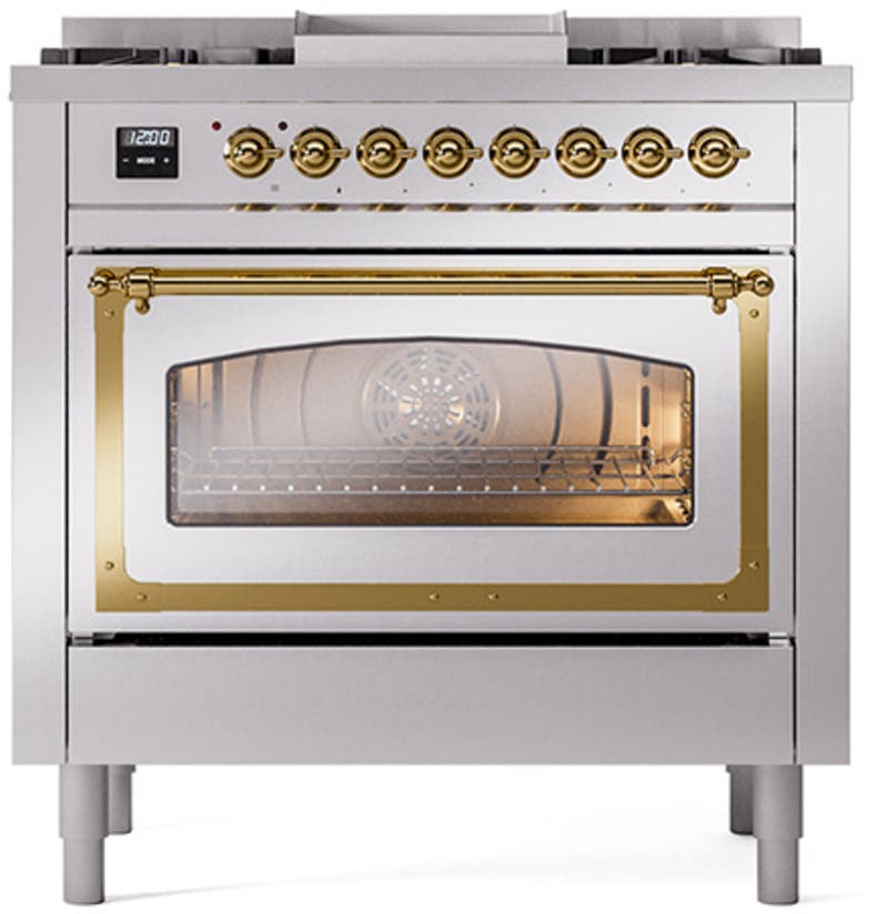 Ilve UN36FNMPSSGLP Stainless Steel With Brass Knobs, Liquid Propane
