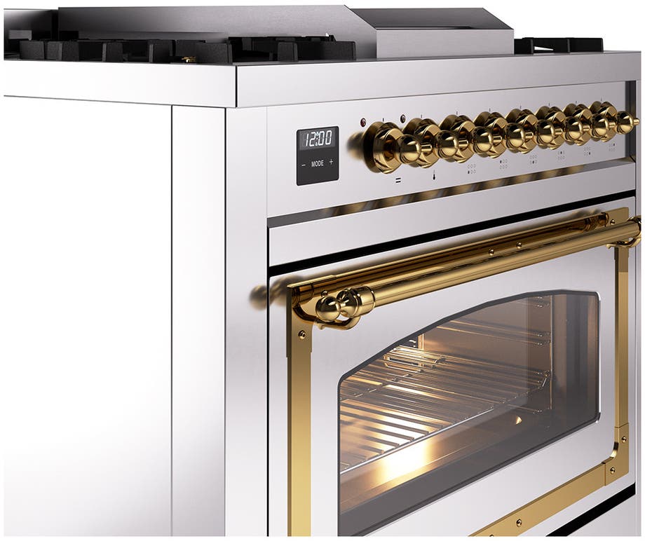 Ilve UN36FNMPSSGLP Stainless Steel With Brass Knobs, Liquid Propane