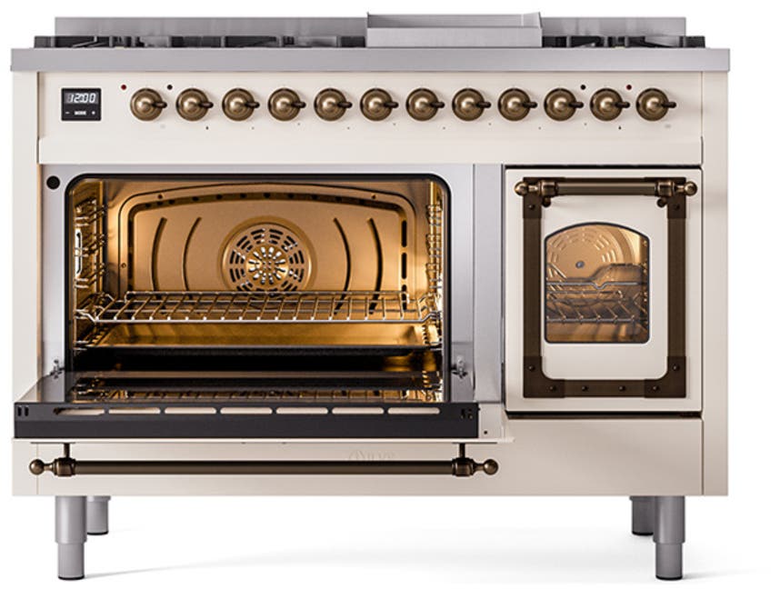 Ilve UN48FNMPAWBLP Antique White With Bronze Knobs, Liquid Propane