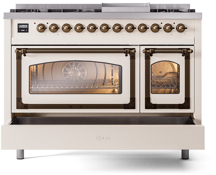 Ilve UN48FNMPAWBLP Antique White With Bronze Knobs, Liquid Propane