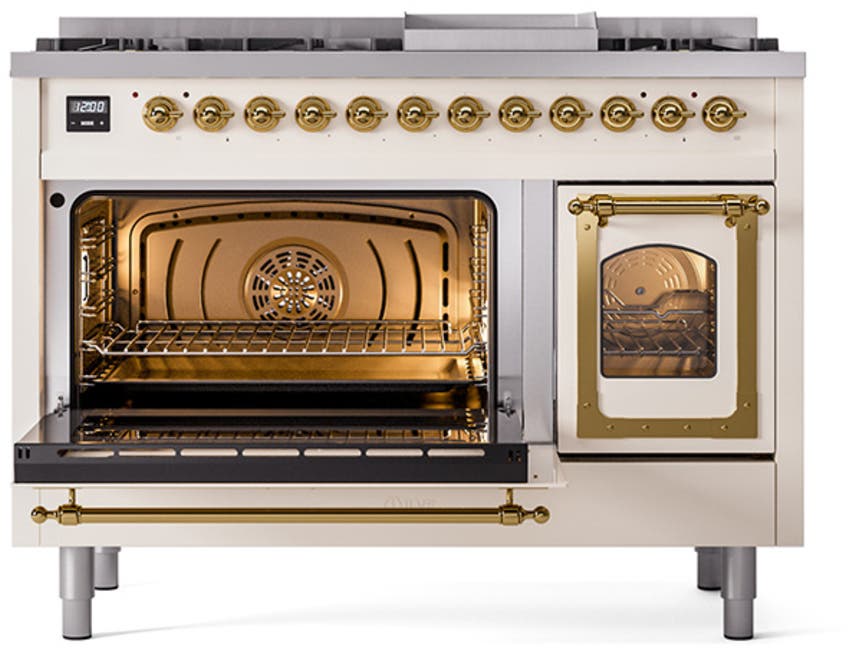 Ilve UN48FNMPAWG Antique White With Brass Knobs, Natural Gas