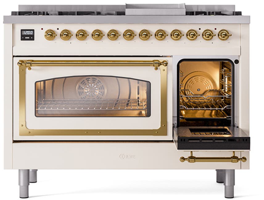Ilve UN48FNMPAWGLP Antique White With Brass Knobs, Liquid Propane