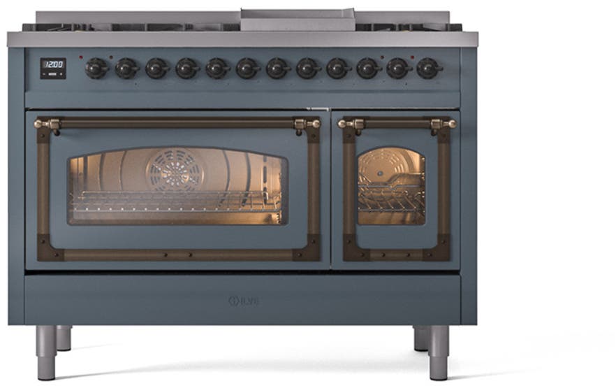 Ilve UN48FNMPBGBLP Blue Grey With Bronze Knobs, Liquid Propane