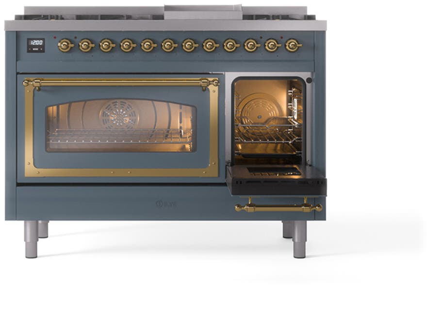 Ilve UN48FNMPBGGLP Blue Grey With Brass Knobs, Liquid Propane