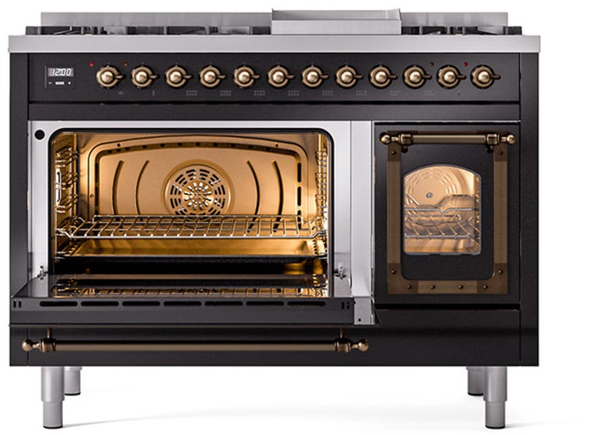 Ilve UN48FNMPBKB Glossy Black With Bronze Knobs, Natural Gas