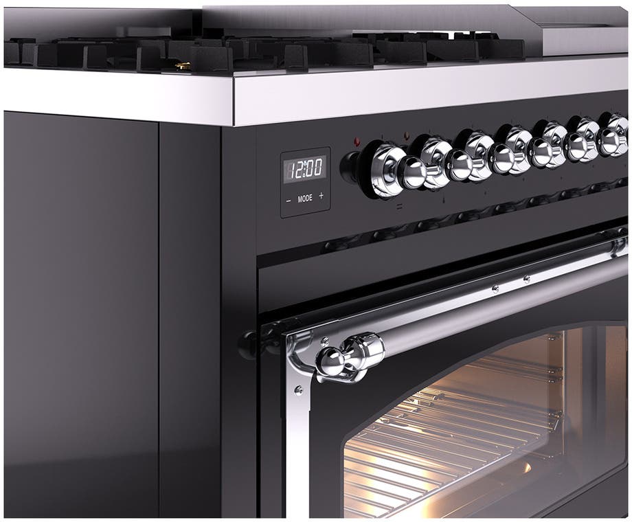 Ilve UN48FNMPBKC Glossy Black With Chrome Knobs, Natural Gas