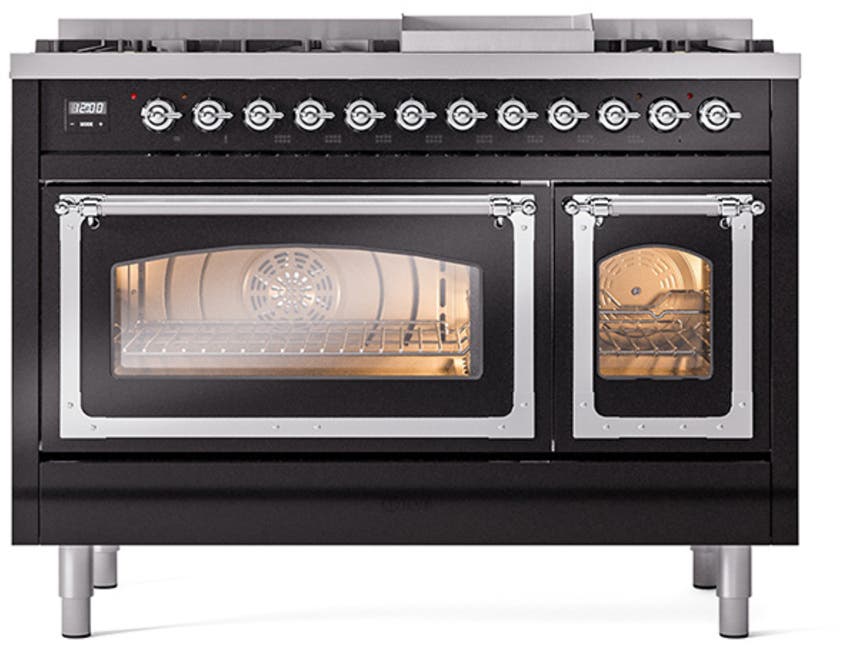 Ilve UN48FNMPBKCLP Glossy Black With Chrome Knobs, Liquid Propane