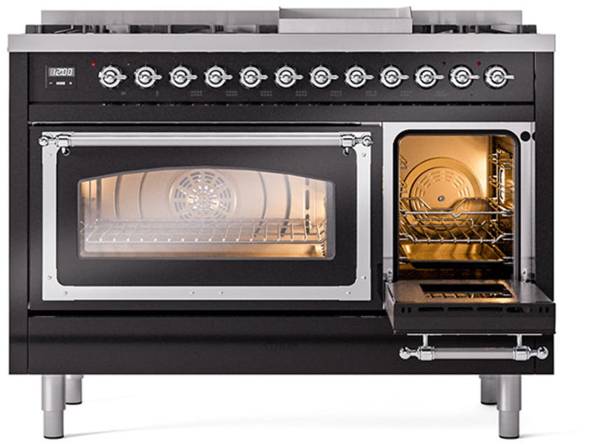 Ilve UN48FNMPBKCLP Glossy Black With Chrome Knobs, Liquid Propane