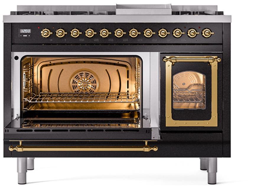 Ilve UN48FNMPBKG Glossy Black With Brass Knobs, Natural Gas