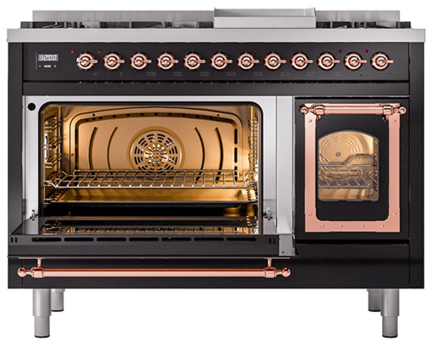 Ilve UN48FNMPBKP Glossy Black With Copper Knobs, Natural Gas