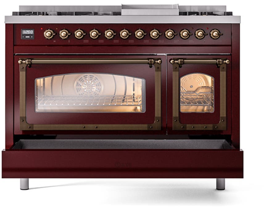 Ilve UN48FNMPBUB Burgundy With Bronze Knobs, Natural Gas