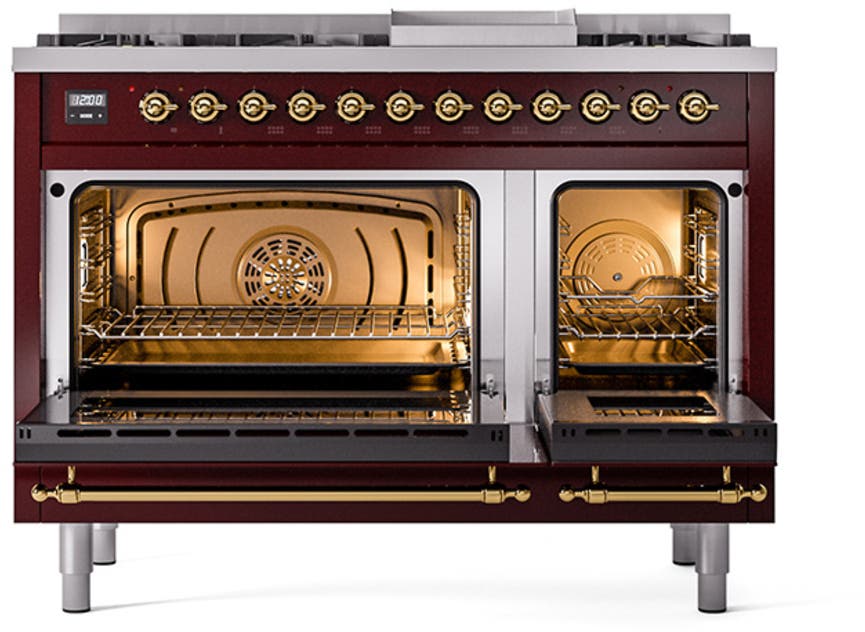 Ilve UN48FNMPBUG Burgundy With Brass Knobs, Natural Gas