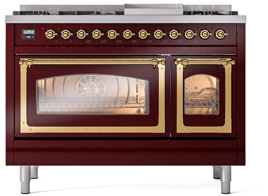 Ilve UN48FNMPBUGLP Burgundy With Brass Knobs, Liquid Propane