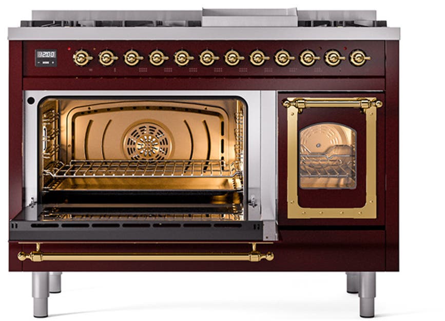 Ilve UN48FNMPBUGLP Burgundy With Brass Knobs, Liquid Propane