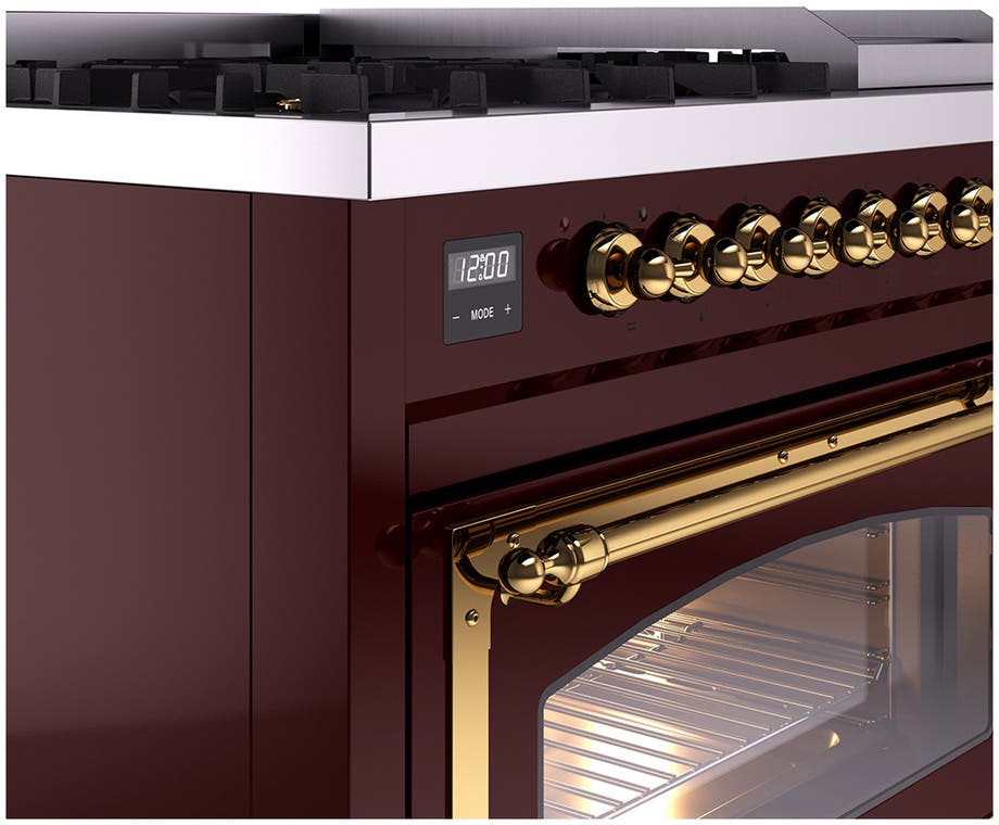 Ilve UN48FNMPBUGLP Burgundy With Brass Knobs, Liquid Propane