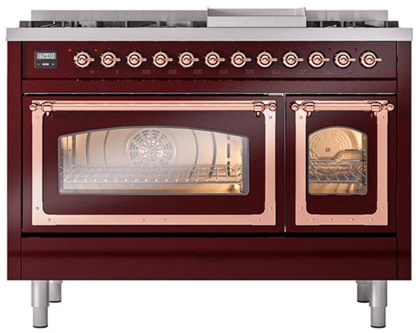 Ilve UN48FNMPBUPLP Burgundy With Copper Knobs, Liquid Propane