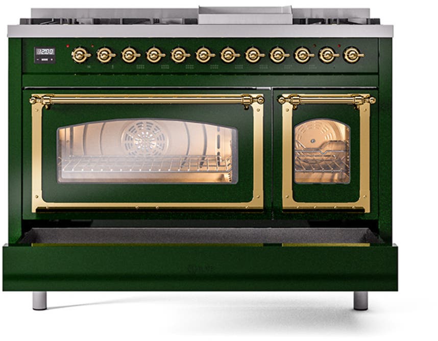 Ilve UN48FNMPEGGLP Emerald Green With Brass Knobs, Liquid Propane