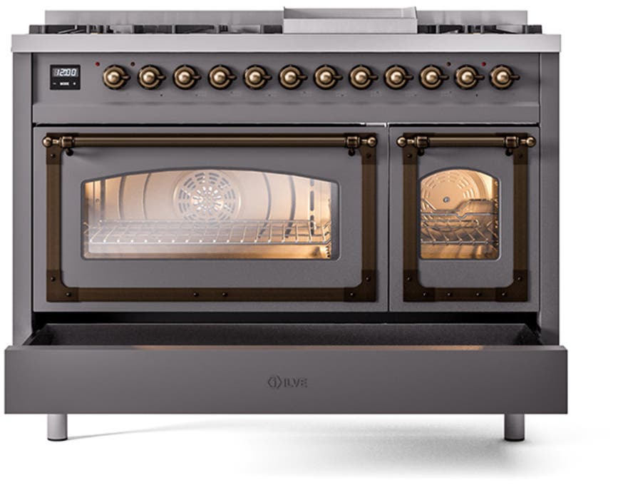 Ilve UN48FNMPMGBLP Graphite Matte With Bronze Knobs, Liquid Propane