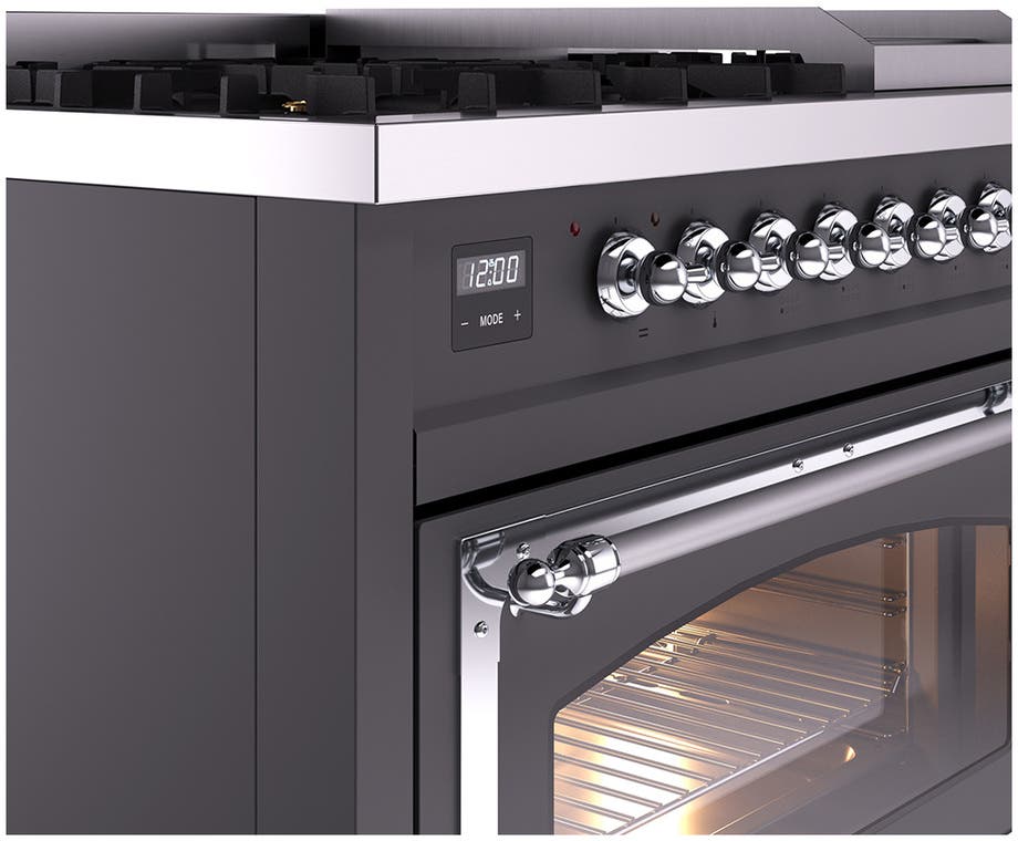 Ilve UN48FNMPMGCLP Graphite Matte With Chrome Knobs, Liquid Propane