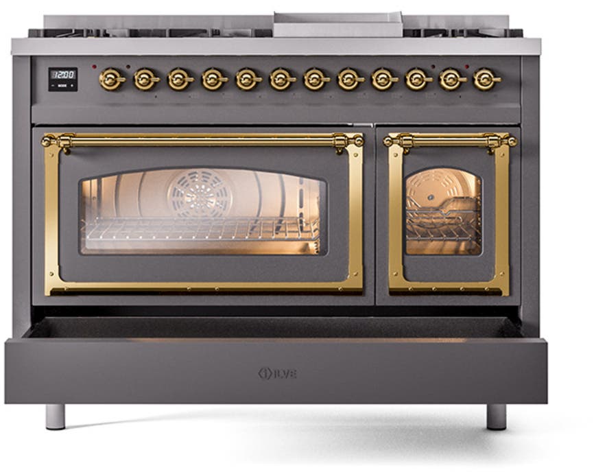Ilve UN48FNMPMGG Graphite Matte With Brass Knobs, Natural Gas