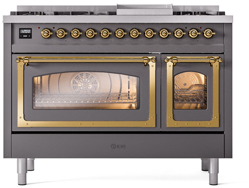 Ilve UN48FNMPMGGLP Graphite Matte With Brass Knobs, Liquid Propane