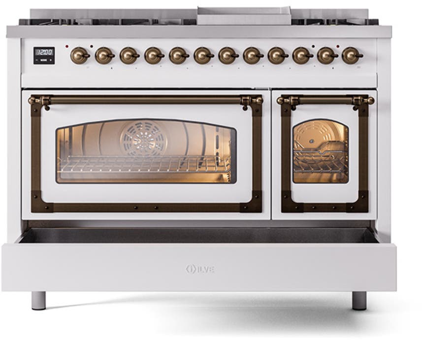 Ilve UN48FNMPWHB White With Bronze Knobs, Natural Gas