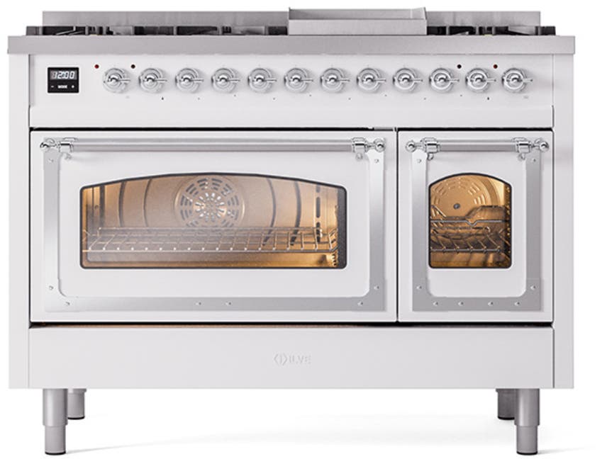 Ilve UN48FNMPWHCLP White With Chrome Knobs, Liquid Propane