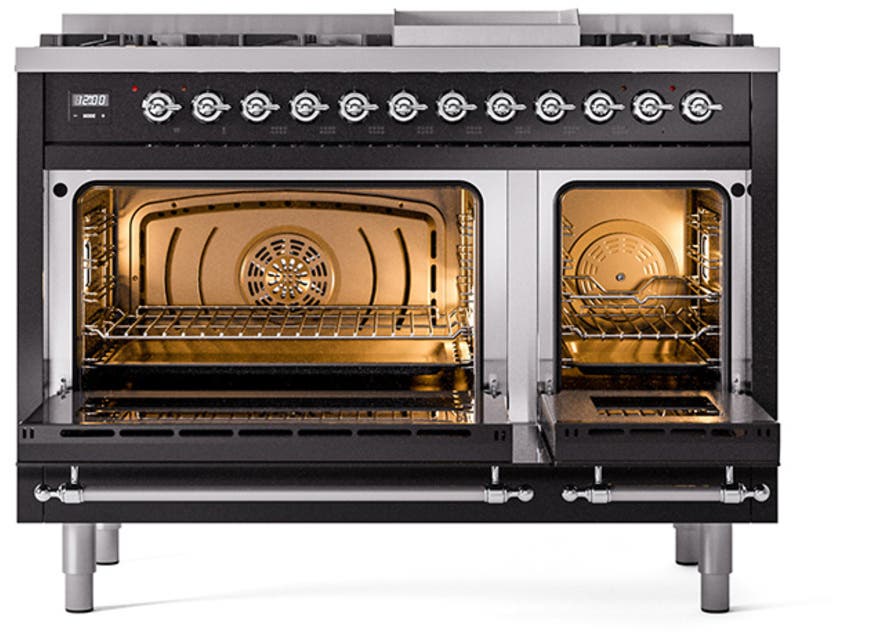 Ilve UN48FQNMPBKCLP Glossy Black With Chrome Knobs, Liquid Propane