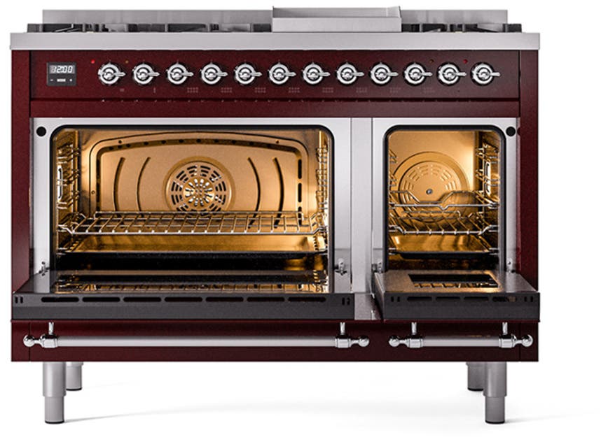 Ilve UN48FQNMPBUC Burgundy With Chrome Knobs, Natural Gas