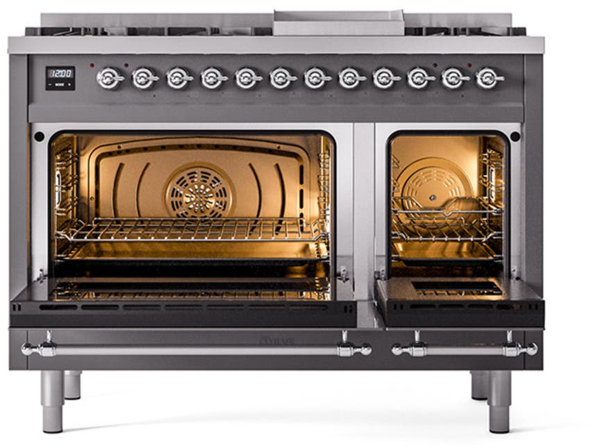 Ilve UN48FQNMPMGC Graphite Matte With Chrome Knobs, Natural Gas