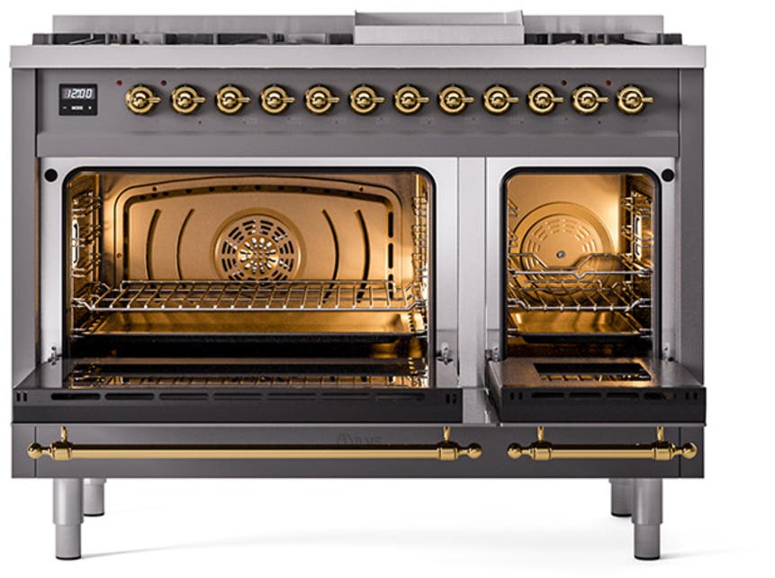 Ilve UN48FQNMPMGGLP Graphite Matte With Brass Knobs, Liquid Propane