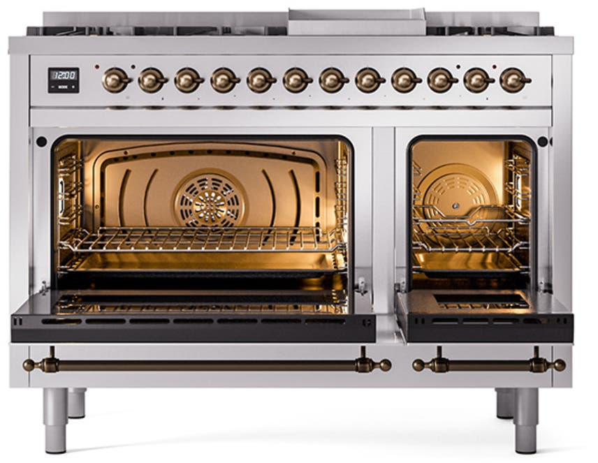 Ilve UN48FQNMPSSBLP Stainless Steel With Bronze Knobs, Liquid Propane