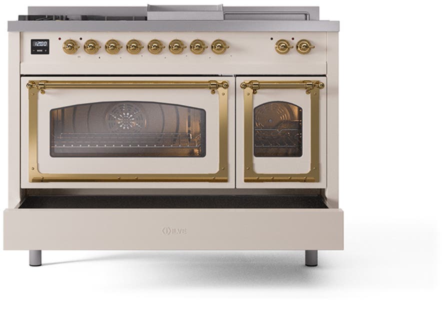Ilve UN48FSNMPAWG Antique White With Brass Knobs, Natural Gas
