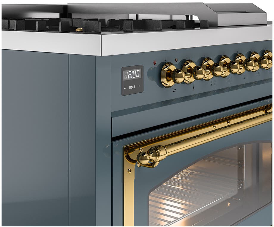 Ilve UN48FSNMPBGGLP Blue Grey With Brass Knobs, Liquid Propane