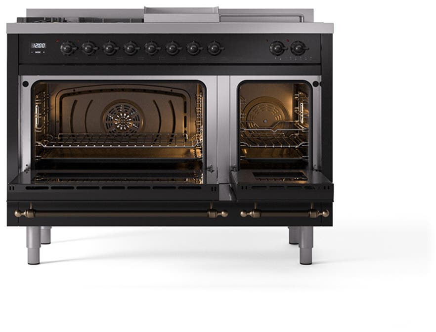 Ilve UN48FSNMPBKB Glossy Black With Bronze Knobs, Natural Gas