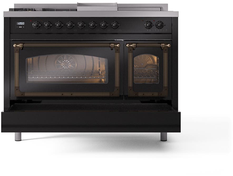 Ilve UN48FSNMPBKB Glossy Black With Bronze Knobs, Natural Gas