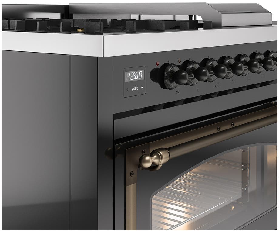 Ilve UN48FSNMPBKB Glossy Black With Bronze Knobs, Natural Gas