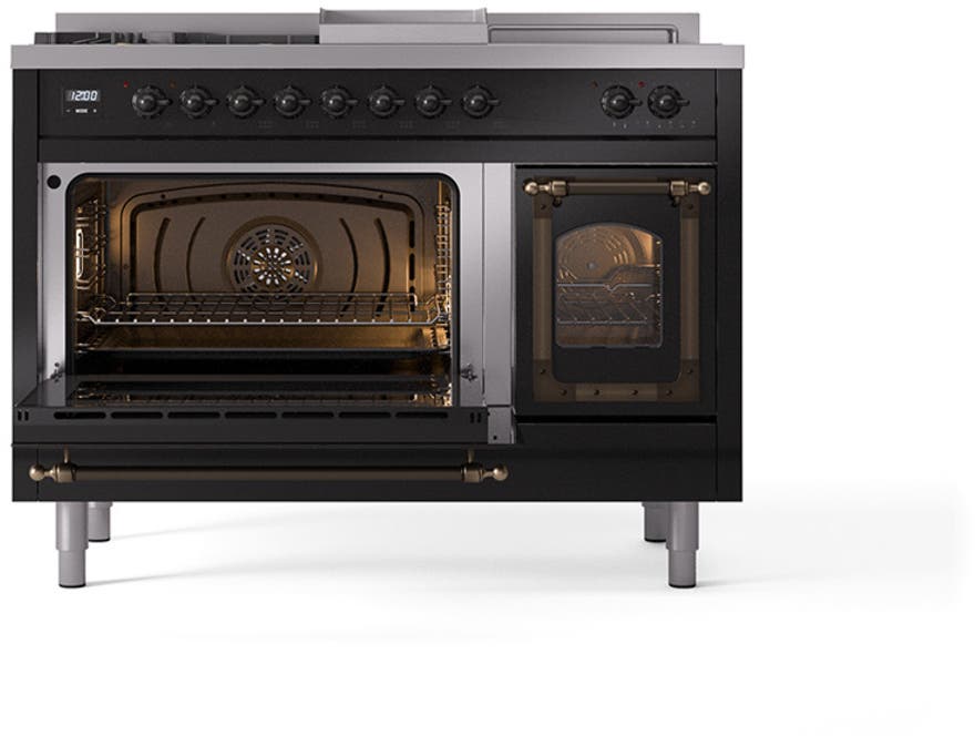 Ilve UN48FSNMPBKBLP Glossy Black With Bronze Knobs, Liquid Propane