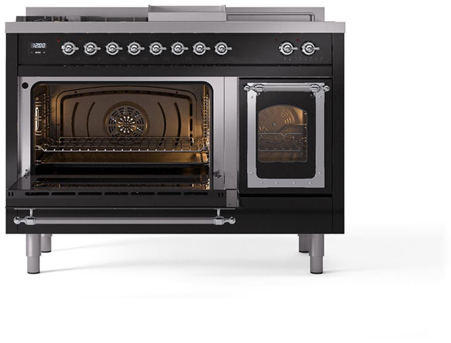 Ilve UN48FSNMPBKC Glossy Black With Chrome Knobs, Natural Gas