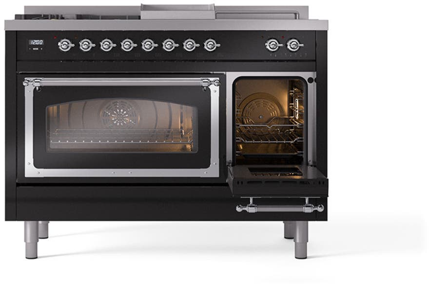 Ilve UN48FSNMPBKCLP Glossy Black With Chrome Knobs, Liquid Propane