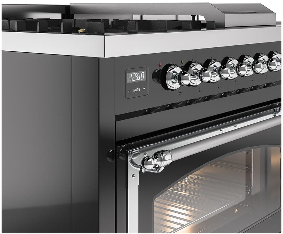 Ilve UN48FSNMPBKCLP Glossy Black With Chrome Knobs, Liquid Propane