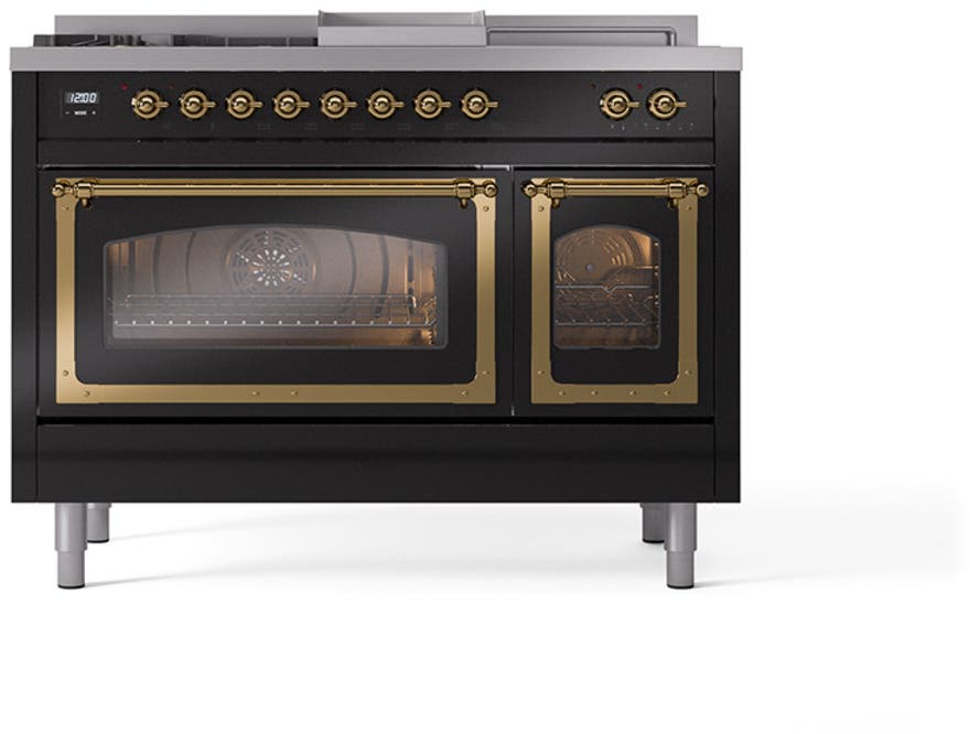 Ilve UN48FSNMPBKG Glossy Black With Brass Knobs, Natural Gas